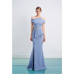 Alexander By Daymor Asymmetric Neckline Open Back Evening Gown Size 12 NWT